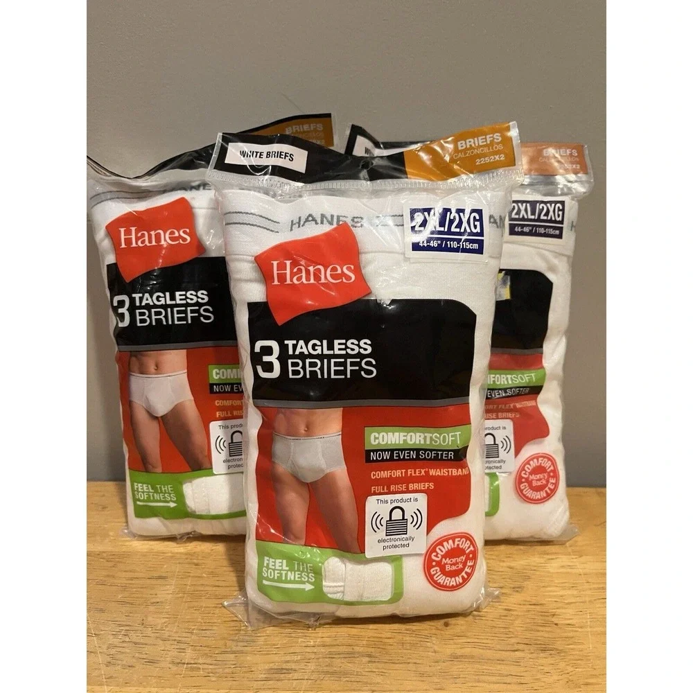 (3) Men's‎ Hanes 2XL White Comfort Soft Tagless Full Rise Briefs NOS Pack Of 3